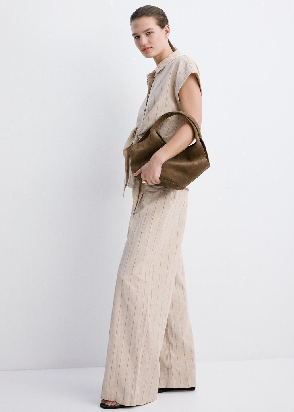 Brown Pinstripe Linen Trousers, 0201_30, large image number 0