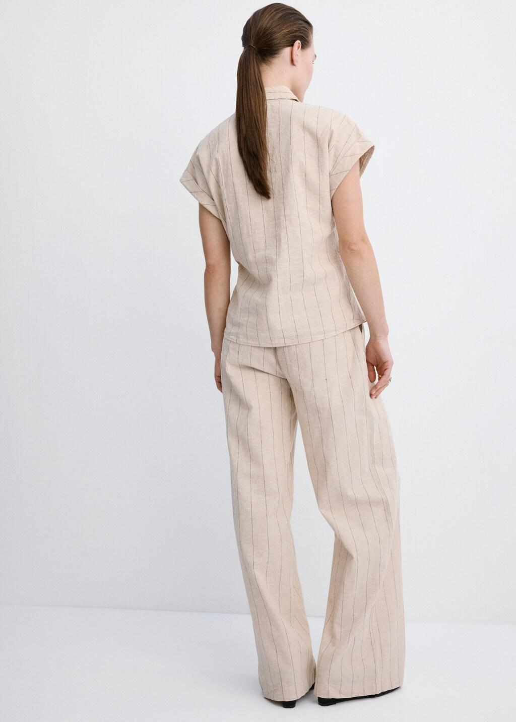 Brown Pinstripe Linen Trousers, 0201_30, large image number 2