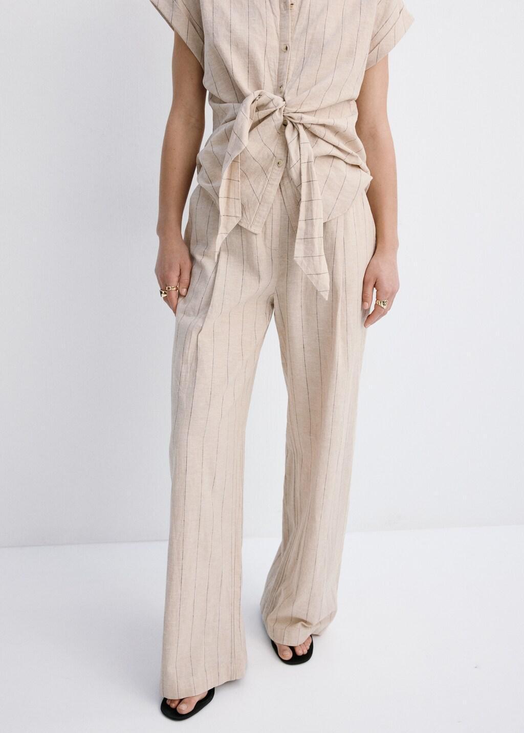 Brown Pinstripe Linen Trousers, 0201_30, large image number 3
