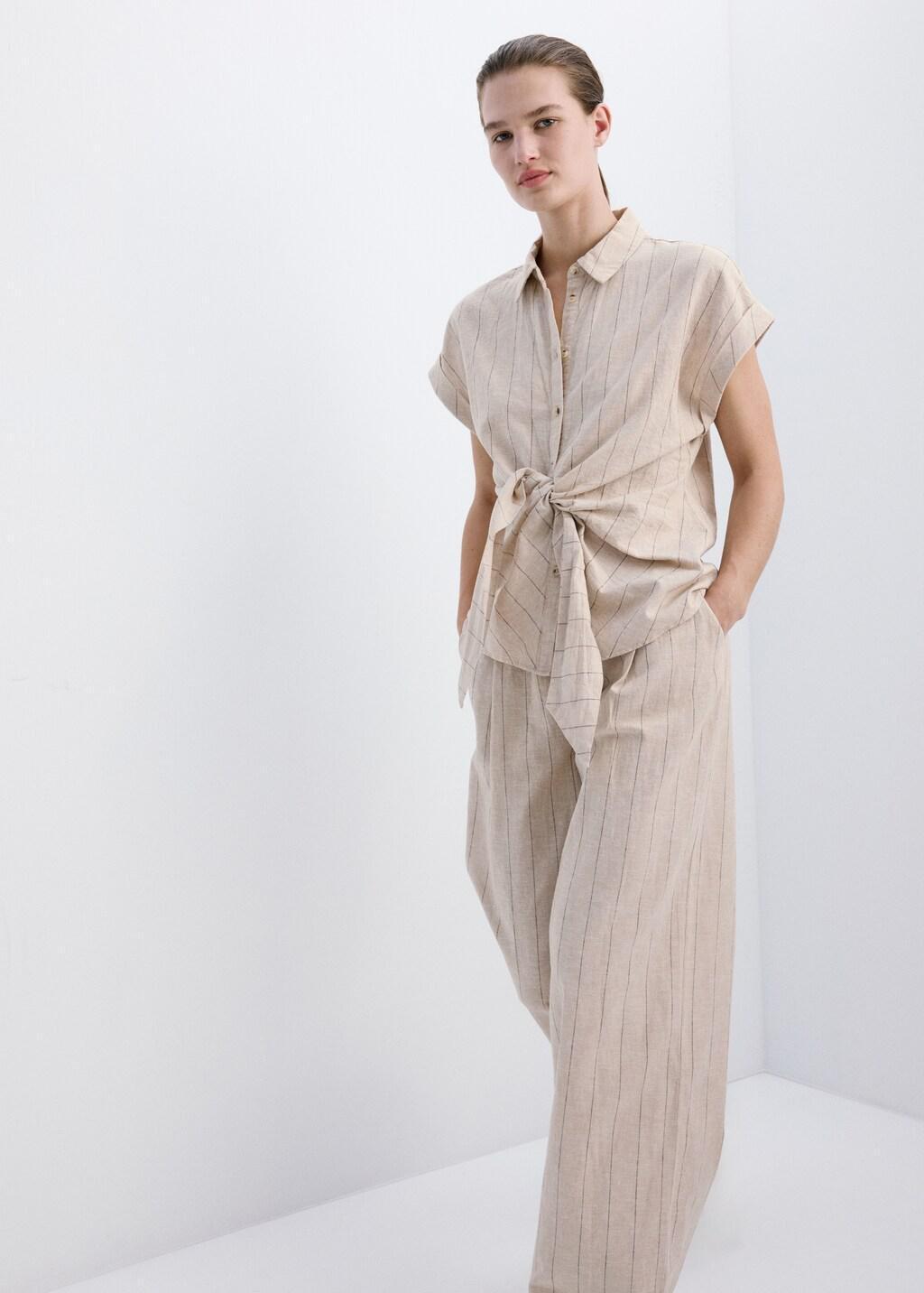 Brown Pinstripe Linen Trousers, 0201_30, large image number 4