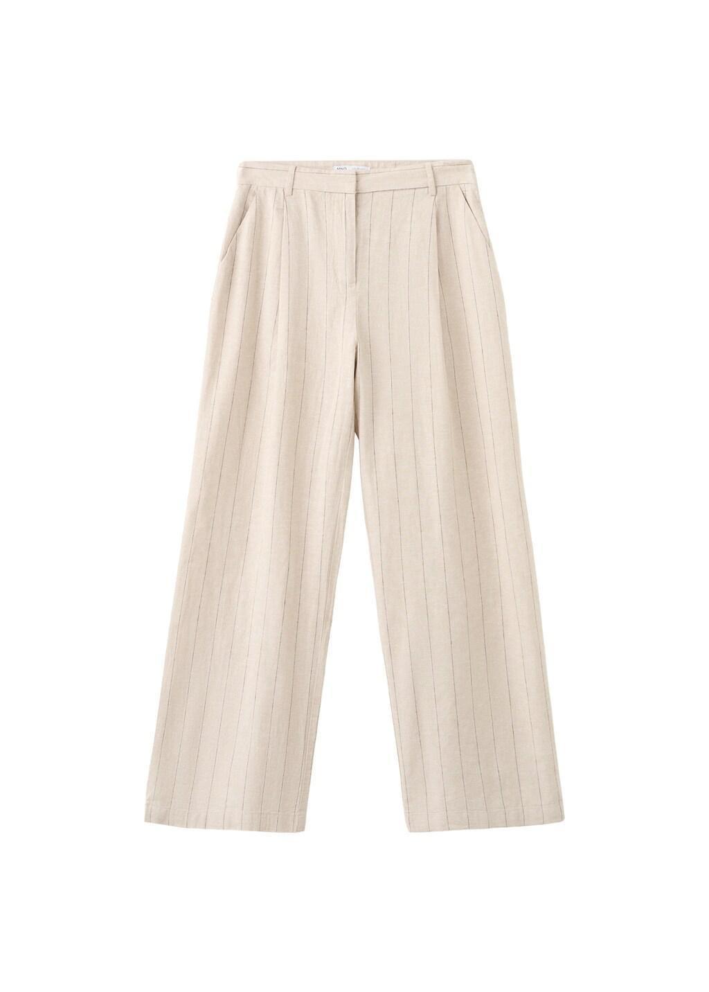 Brown Pinstripe Linen Trousers, 0201_30, large image number 6