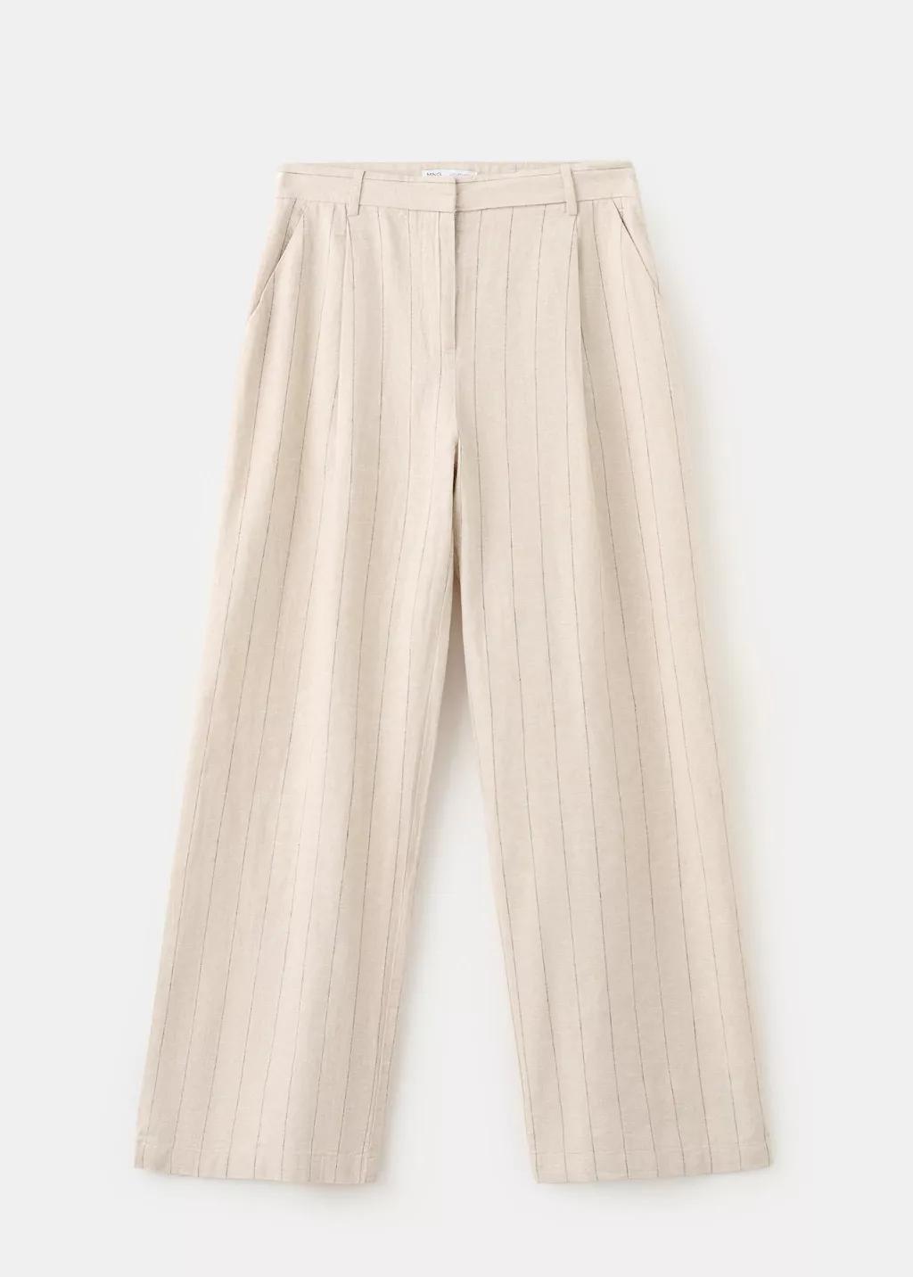 Brown Pinstripe Linen Trousers, 0201_30, large image number 7