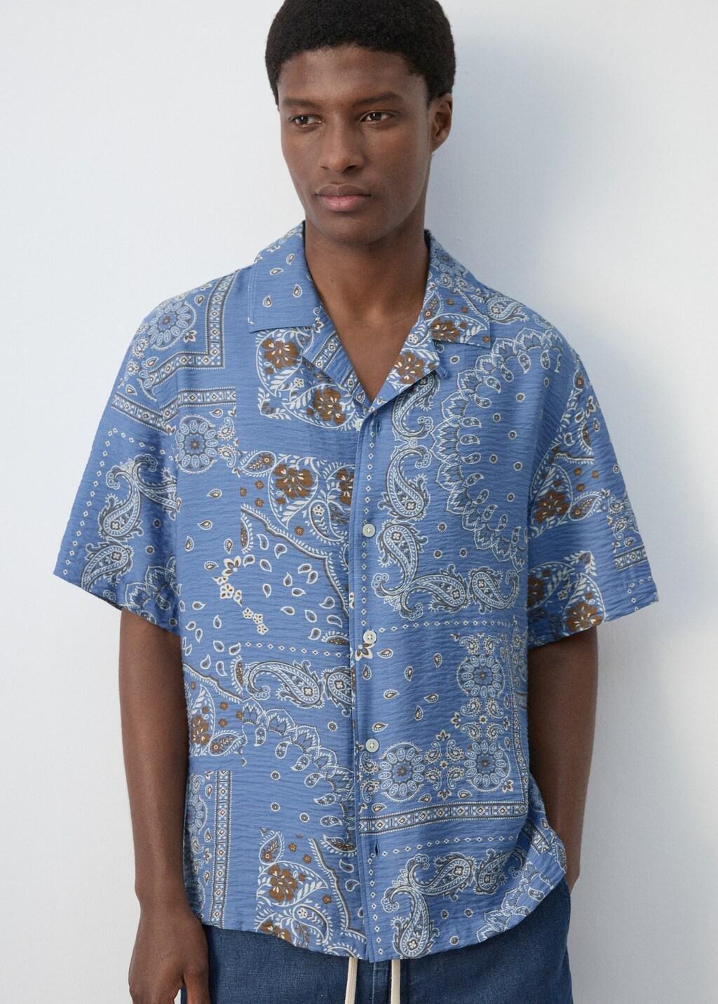 Blue Lt Pastel Printed Short-Sleeved Shirt, 0201_51, large image number 4