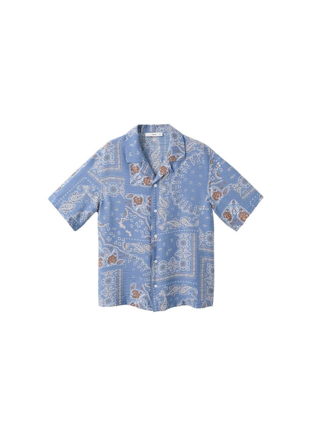 Blue Lt Pastel Printed Short-Sleeved Shirt, 0201_51, large image number 6