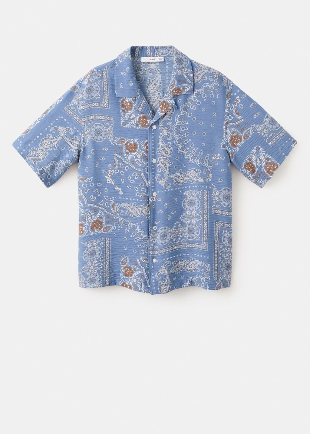 Blue Lt Pastel Printed Short-Sleeved Shirt, 0201_51, large image number 7