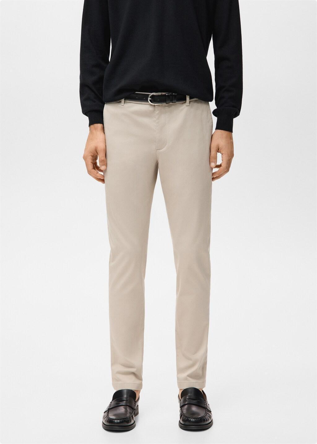 Brown Barna Slim-Fit Twill Chino Trousers, Light Pastel Brown, large image number 3
