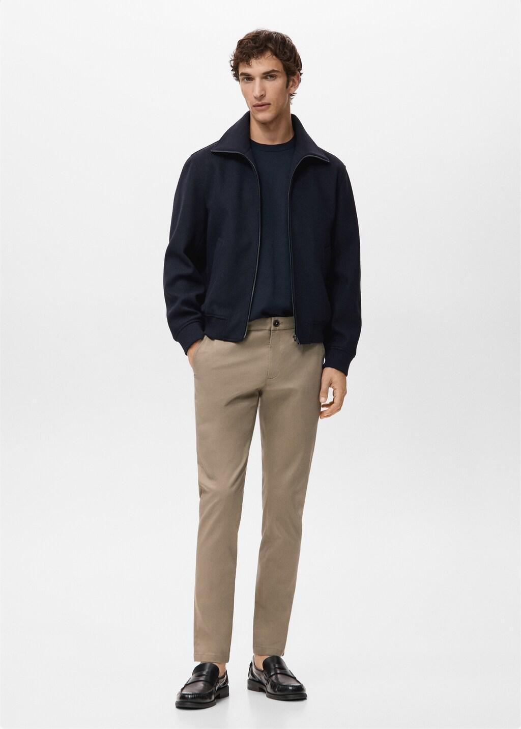 Beige Barna Slim-Fit Twill Chino Trousers, Light Beige, large image number 0