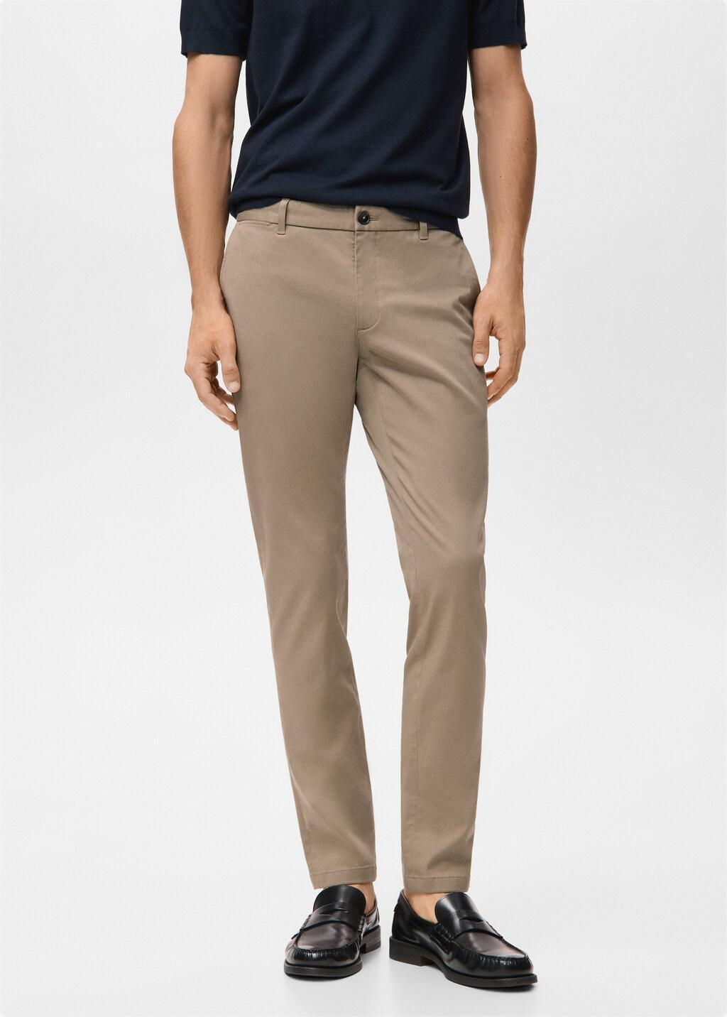 Beige Barna Slim-Fit Twill Chino Trousers, Light Beige, large image number 3