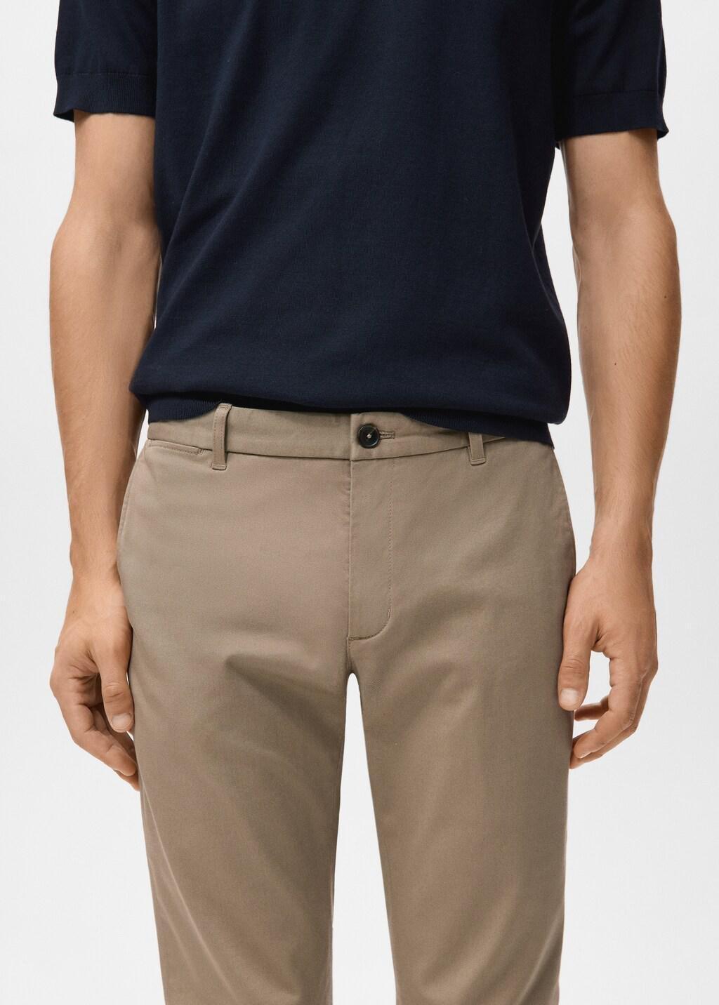 Beige Barna Slim-Fit Twill Chino Trousers, Light Beige, large image number 4