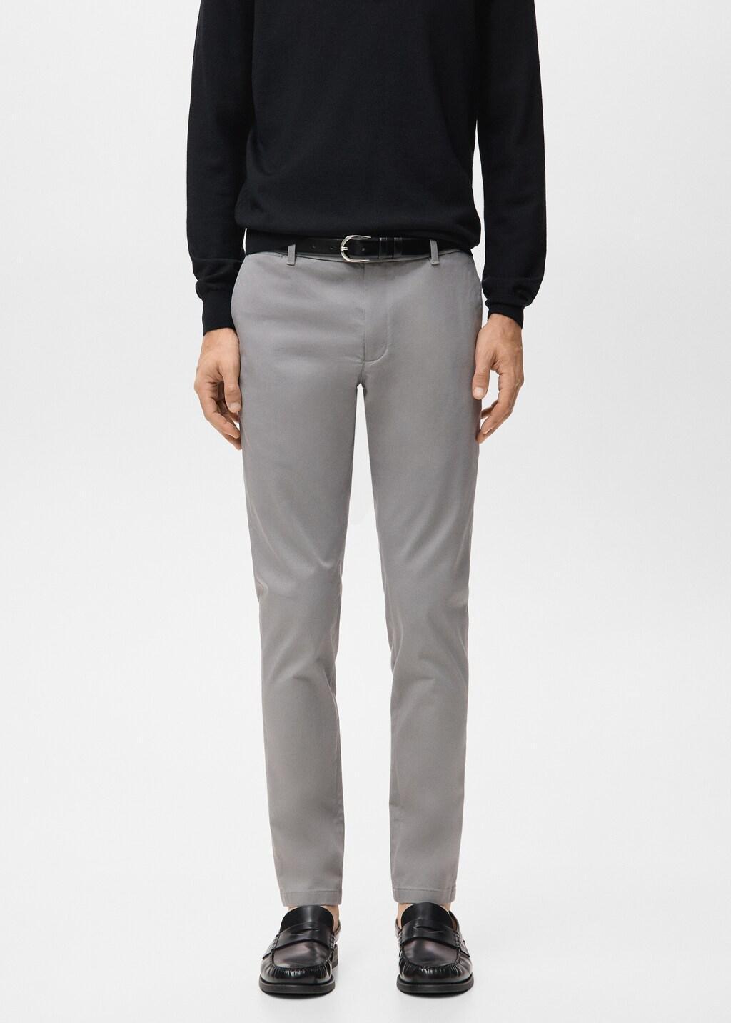 Grey Barna Slim-Fit Twill Chino Trousers, Light Pastel Grey, large image number 3