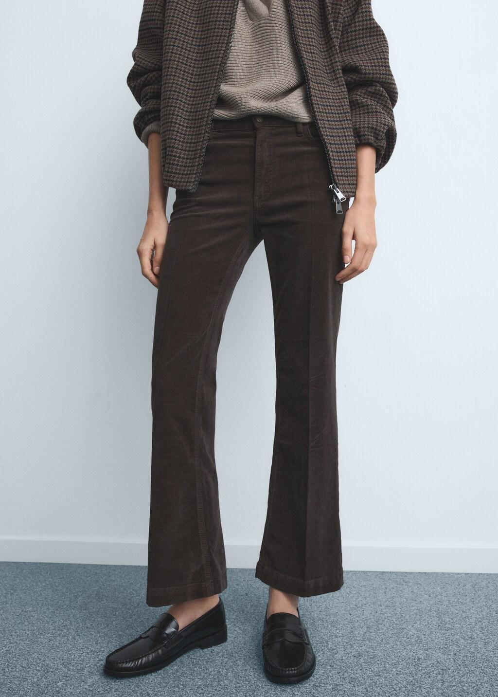 Brown Corduroy Flared Jeans, Dark Brown, large image number 3