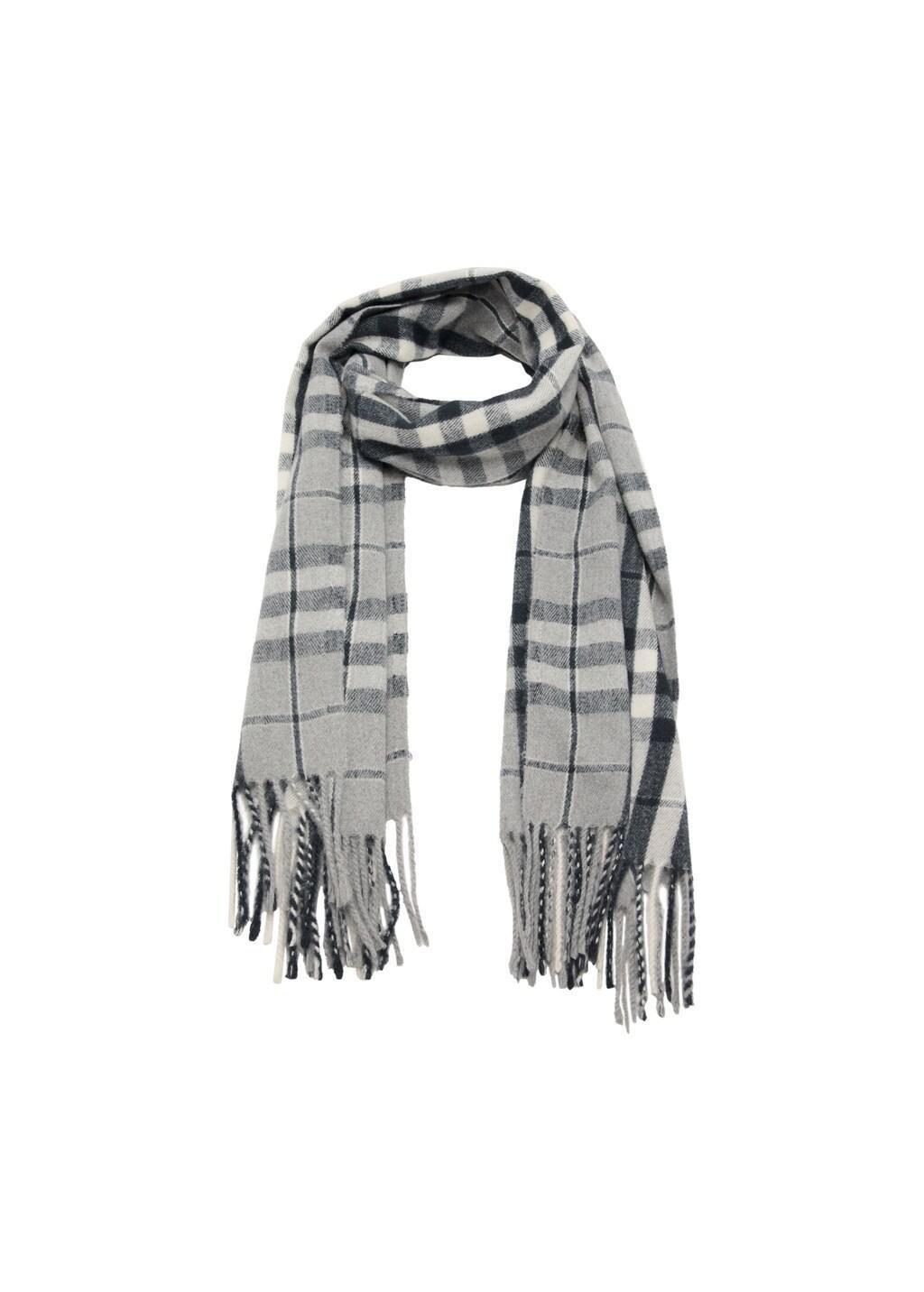 Grey Check Scarf With Fringed Ends, Grey, medium