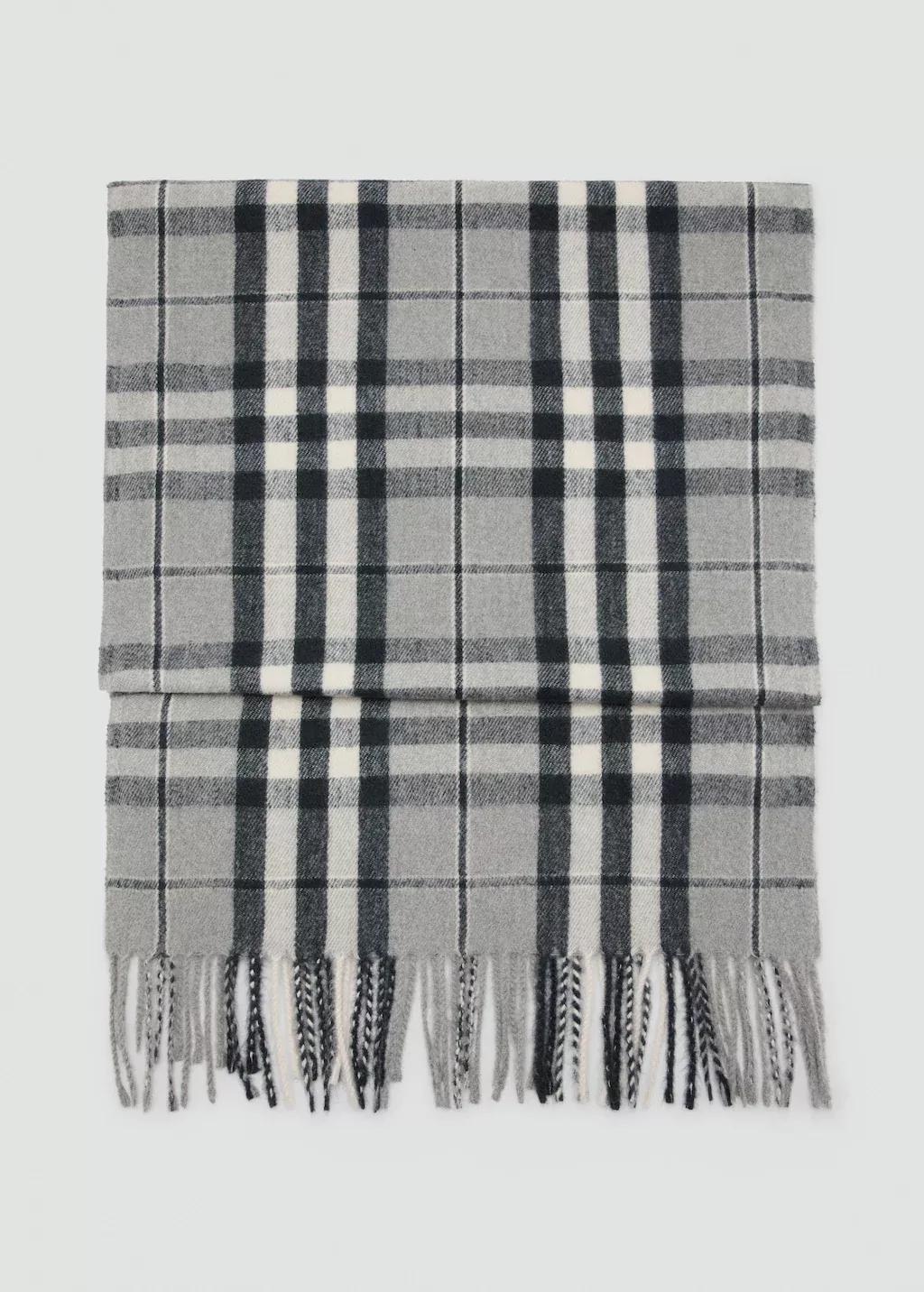 Grey Check Scarf With Fringed Ends, Grey, large image number 2