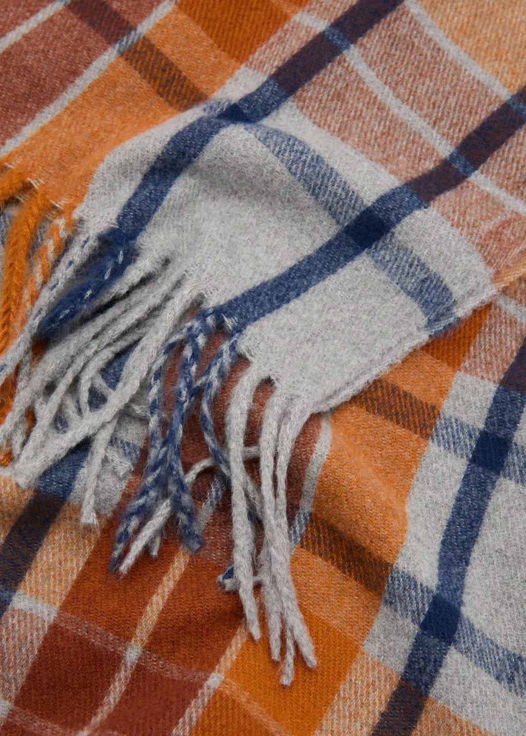 Orange Check Scarf With Fringed Ends, Dark Brown, large image number 0