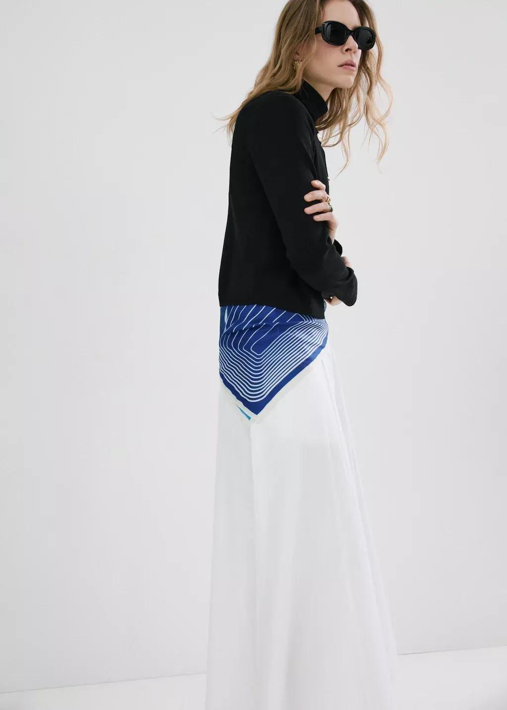 Blue Satin Check-Print Scarf, Medium Blue, medium