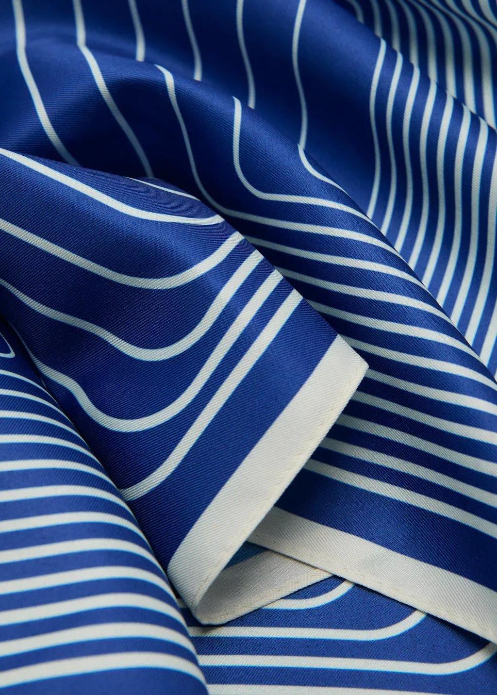 Blue Satin Check-Print Scarf, Medium Blue, medium