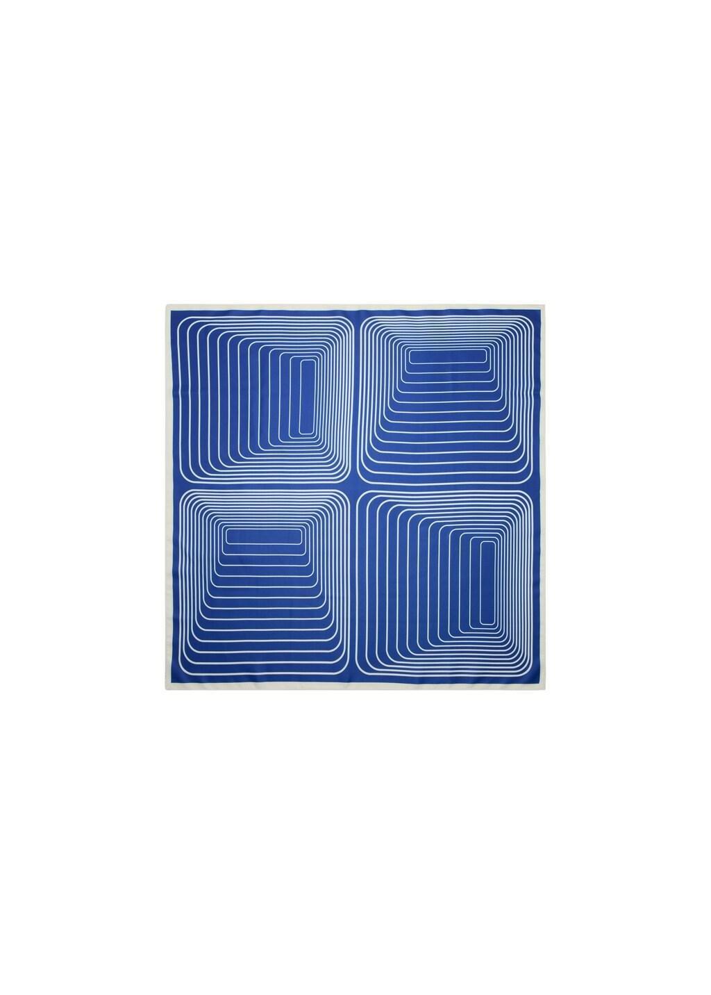 Blue Satin Check-Print Scarf, Medium Blue, large image number 3