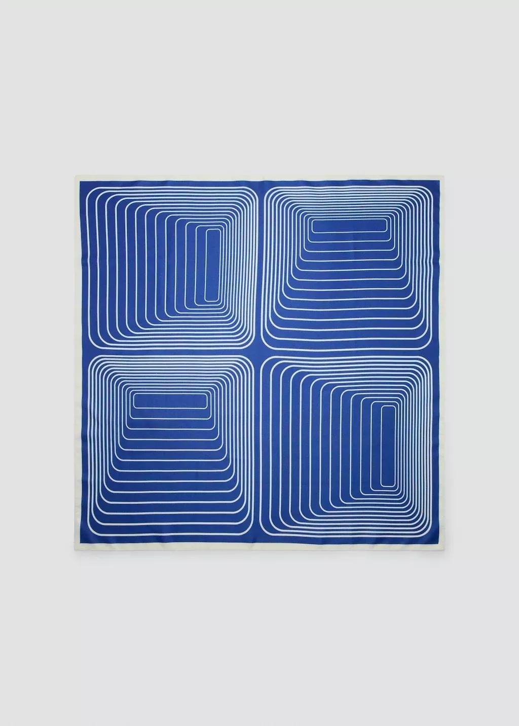 Blue Satin Check-Print Scarf, Medium Blue, large image number 4