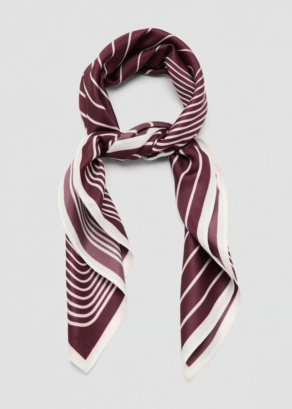 Red Satin Check-Print Scarf, Dark Red, medium