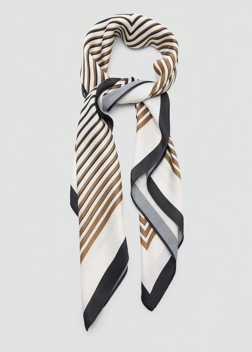 Beige Geometric Stripe-Print Scarf, 0201_05, large image number 1
