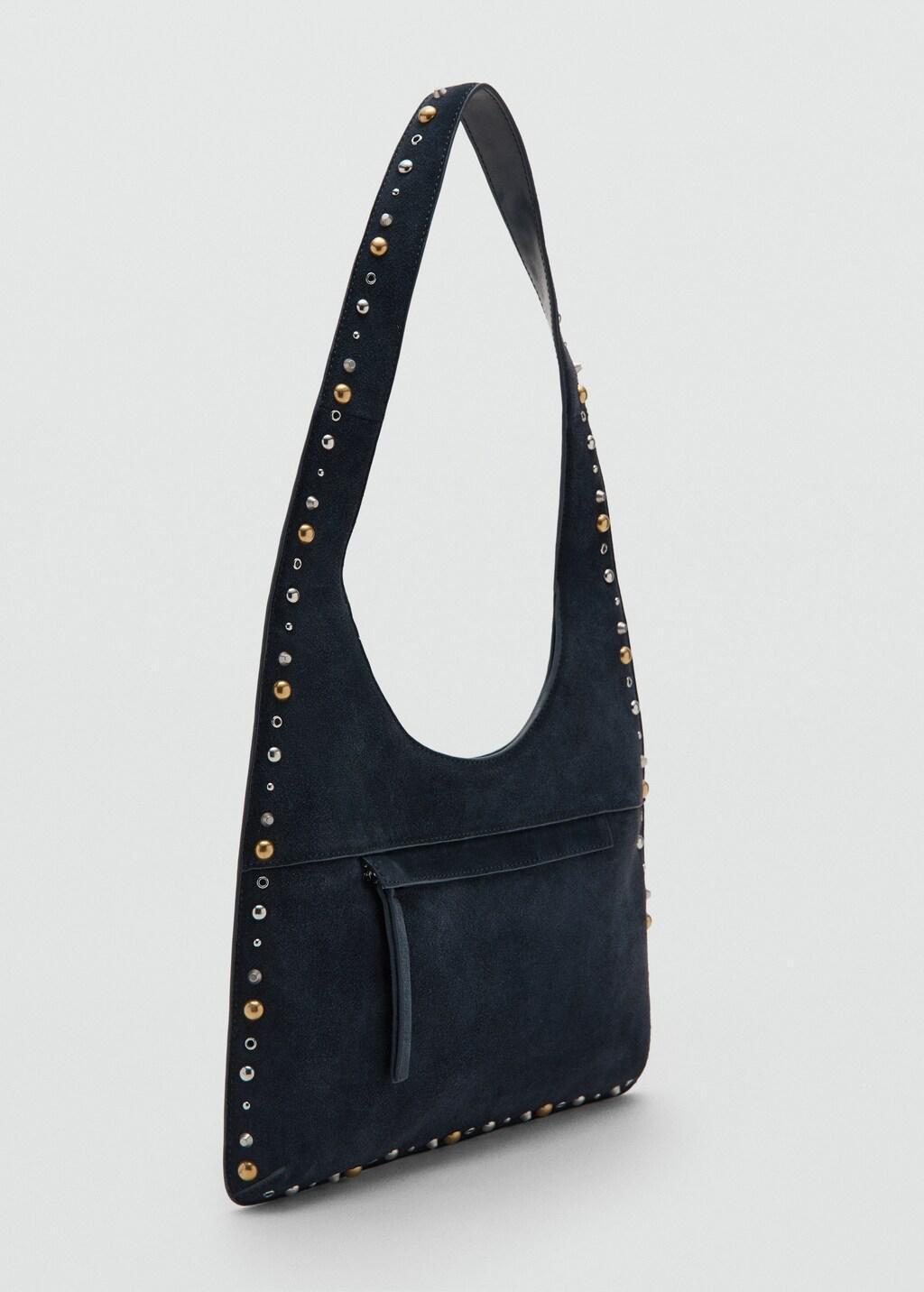 Navy Suede Shoulder Bag With Studs, Navy, large image number 0