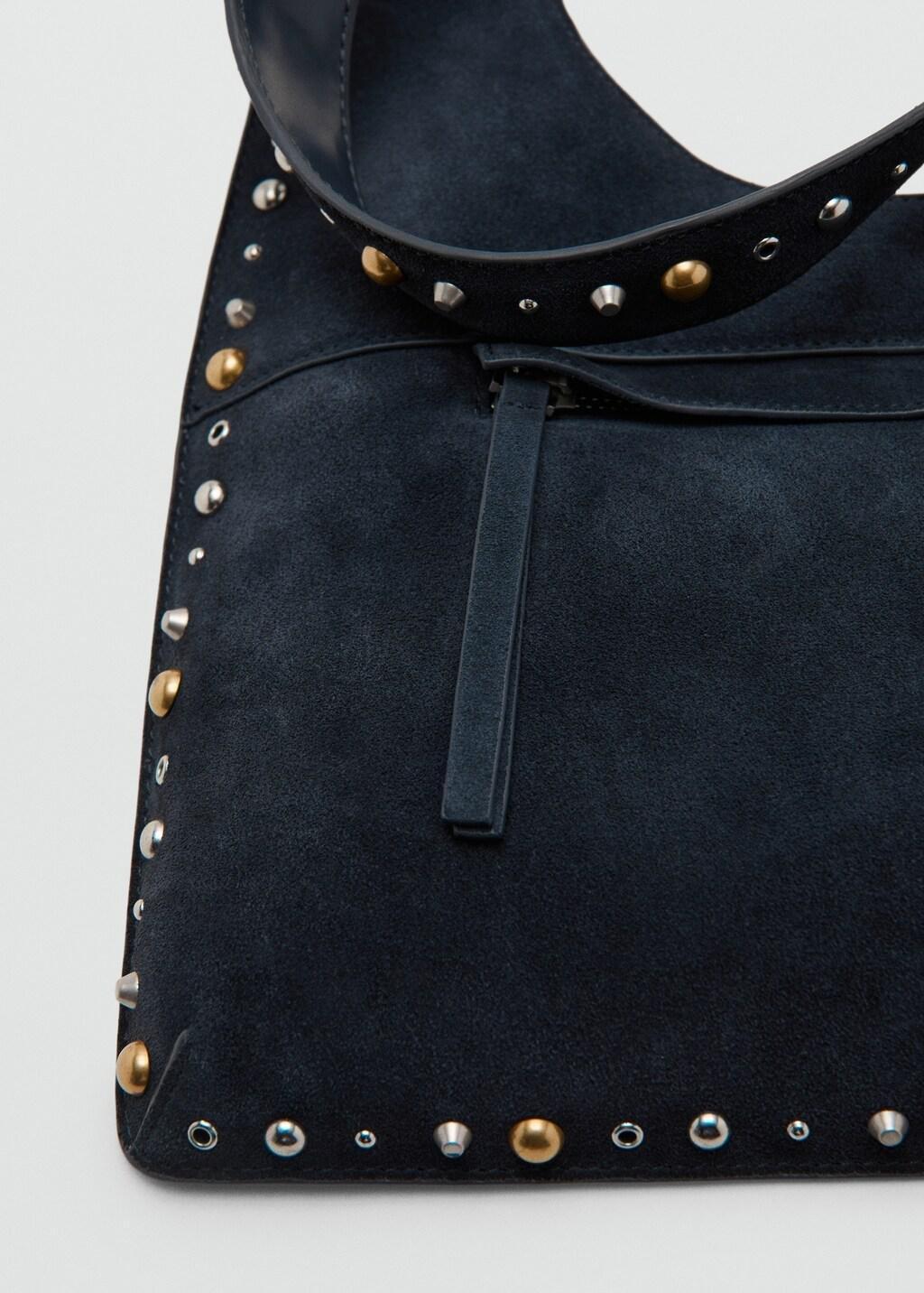 Navy Suede Shoulder Bag With Studs, Navy, large image number 1