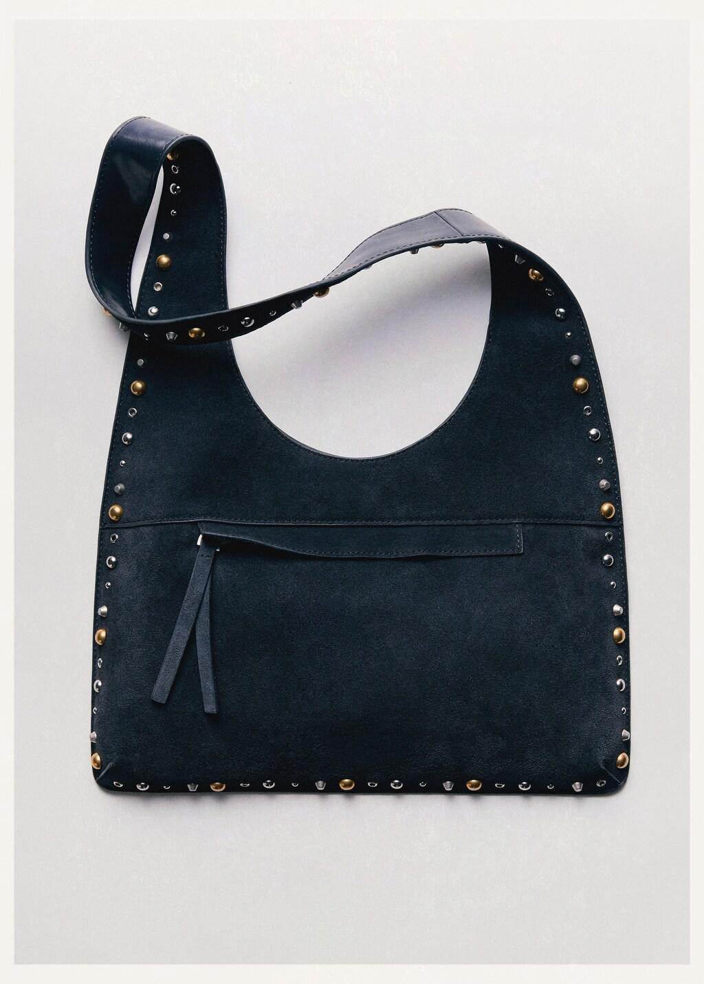 Navy Suede Shoulder Bag With Studs, Navy, large image number 2