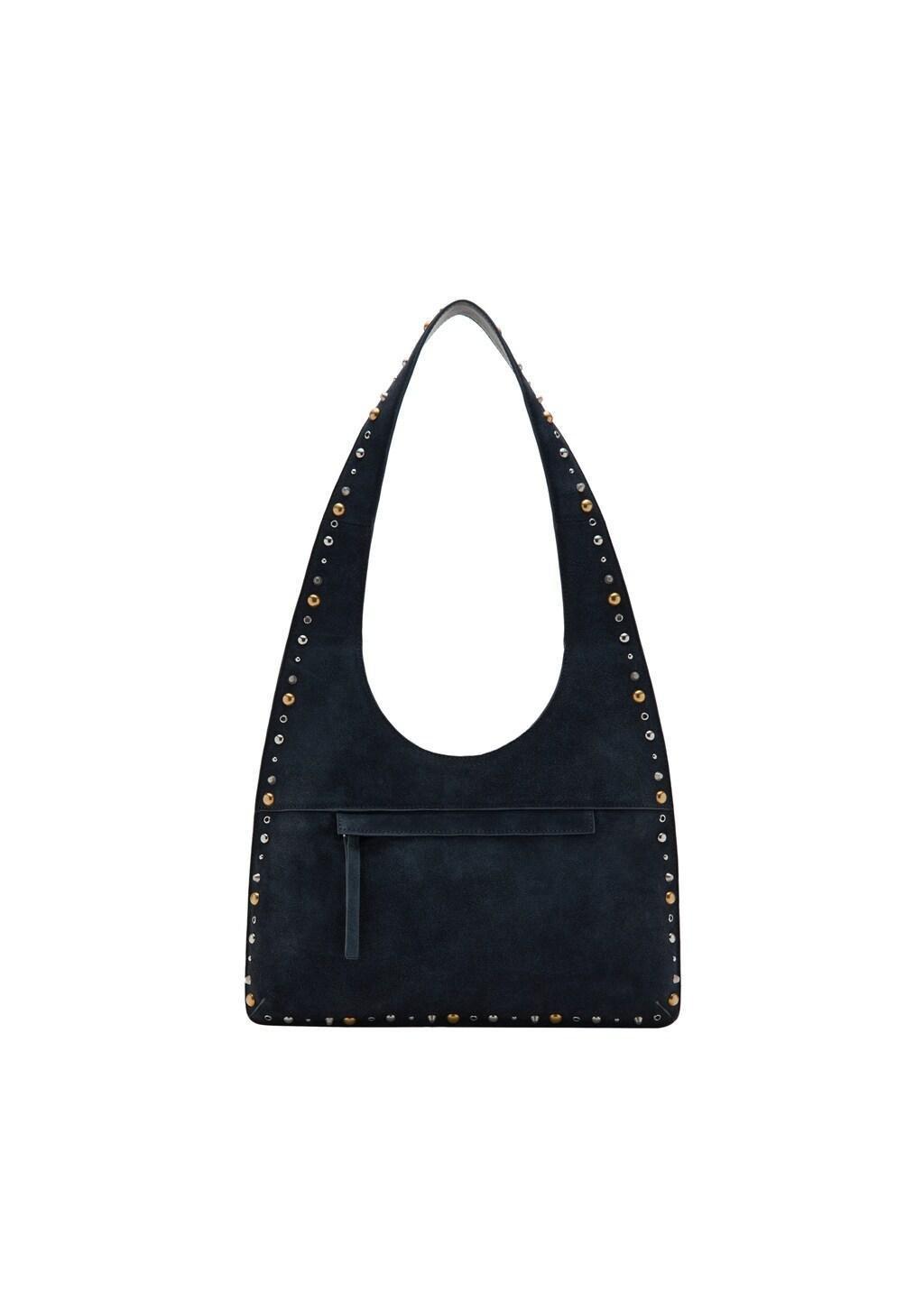 Navy Suede Shoulder Bag With Studs, Navy, large image number 3