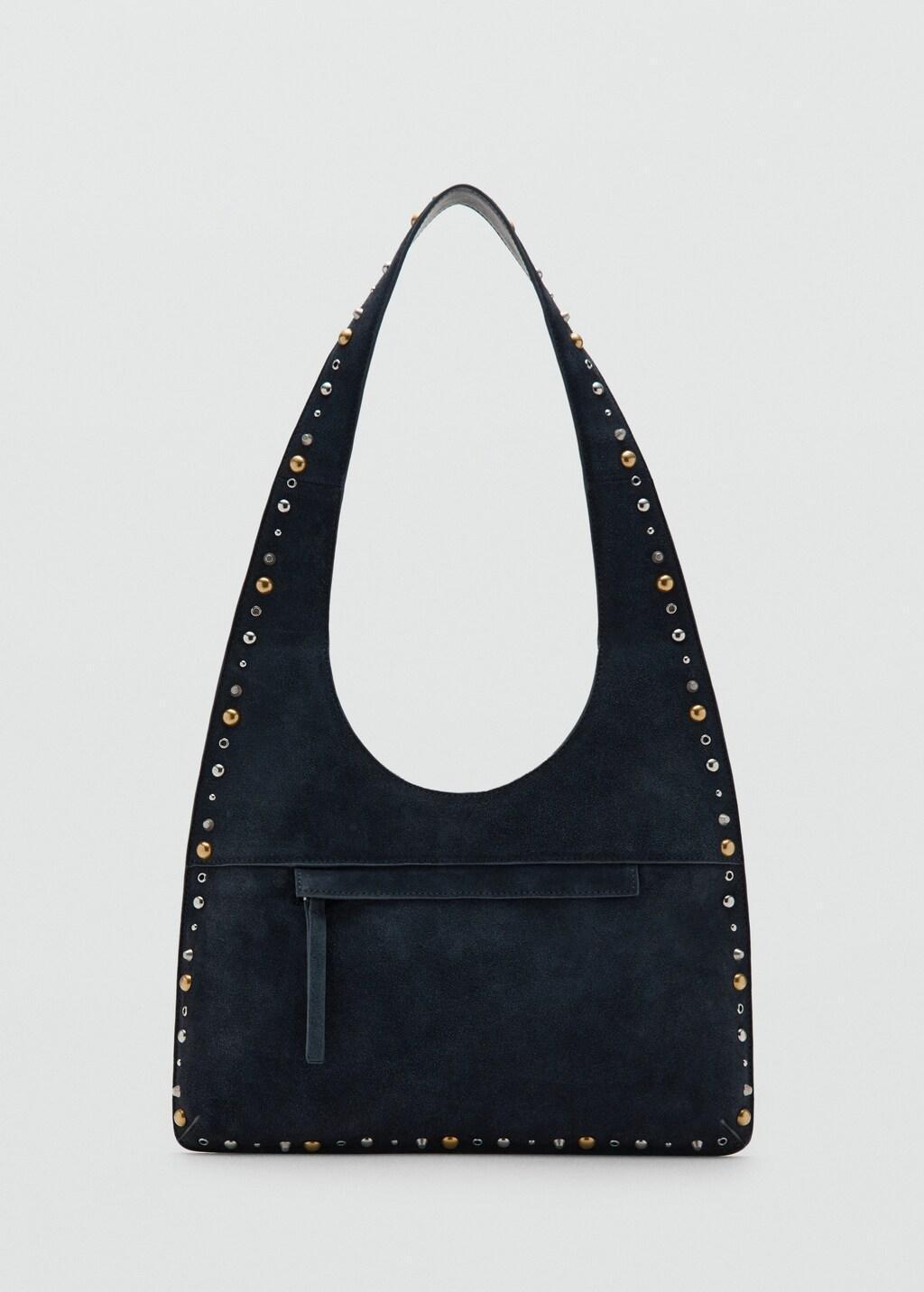 Navy Suede Shoulder Bag With Studs, Navy, large image number 4