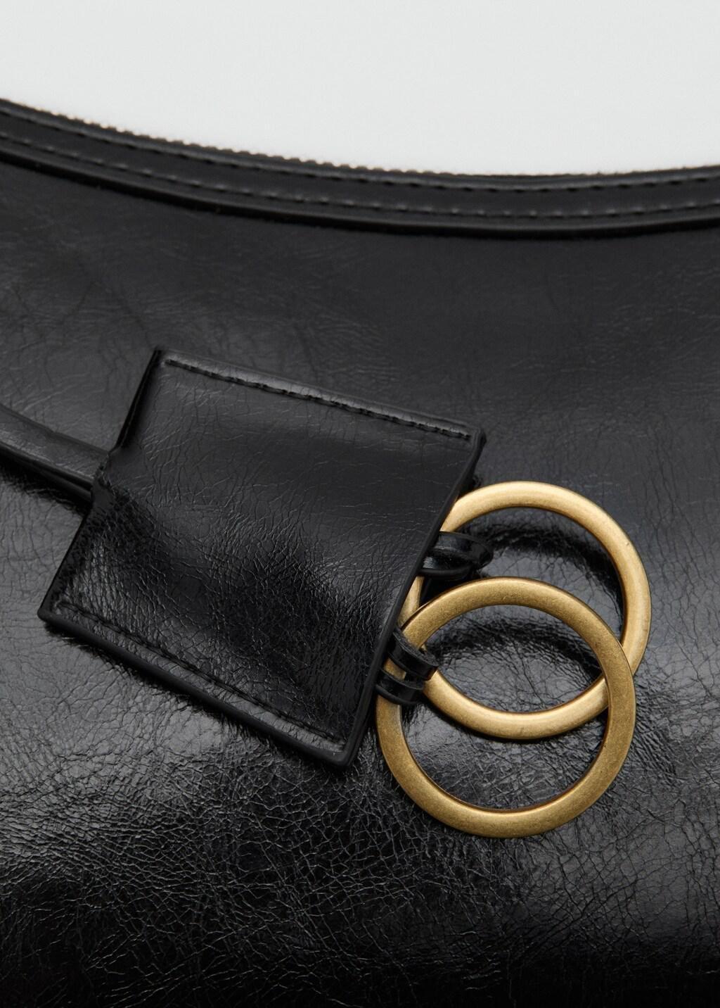 Black Crossbody Bag With Charms And Rings, Black, large image number 2