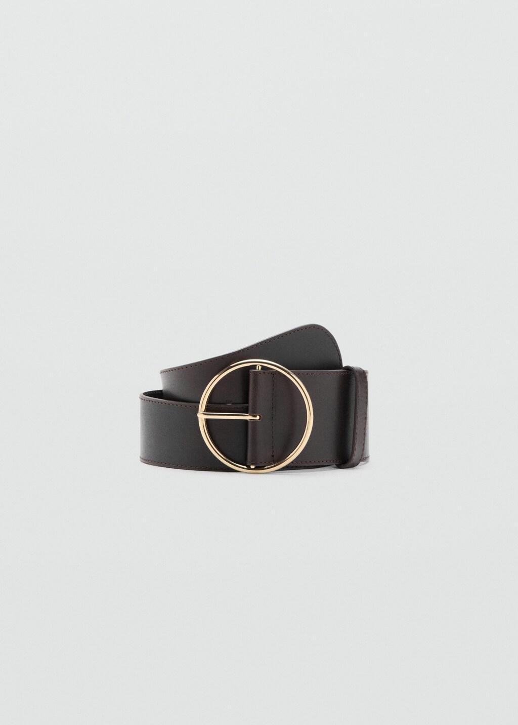 Brown Rounded Buckle Leather Belt, Dark Brown, large image number 3