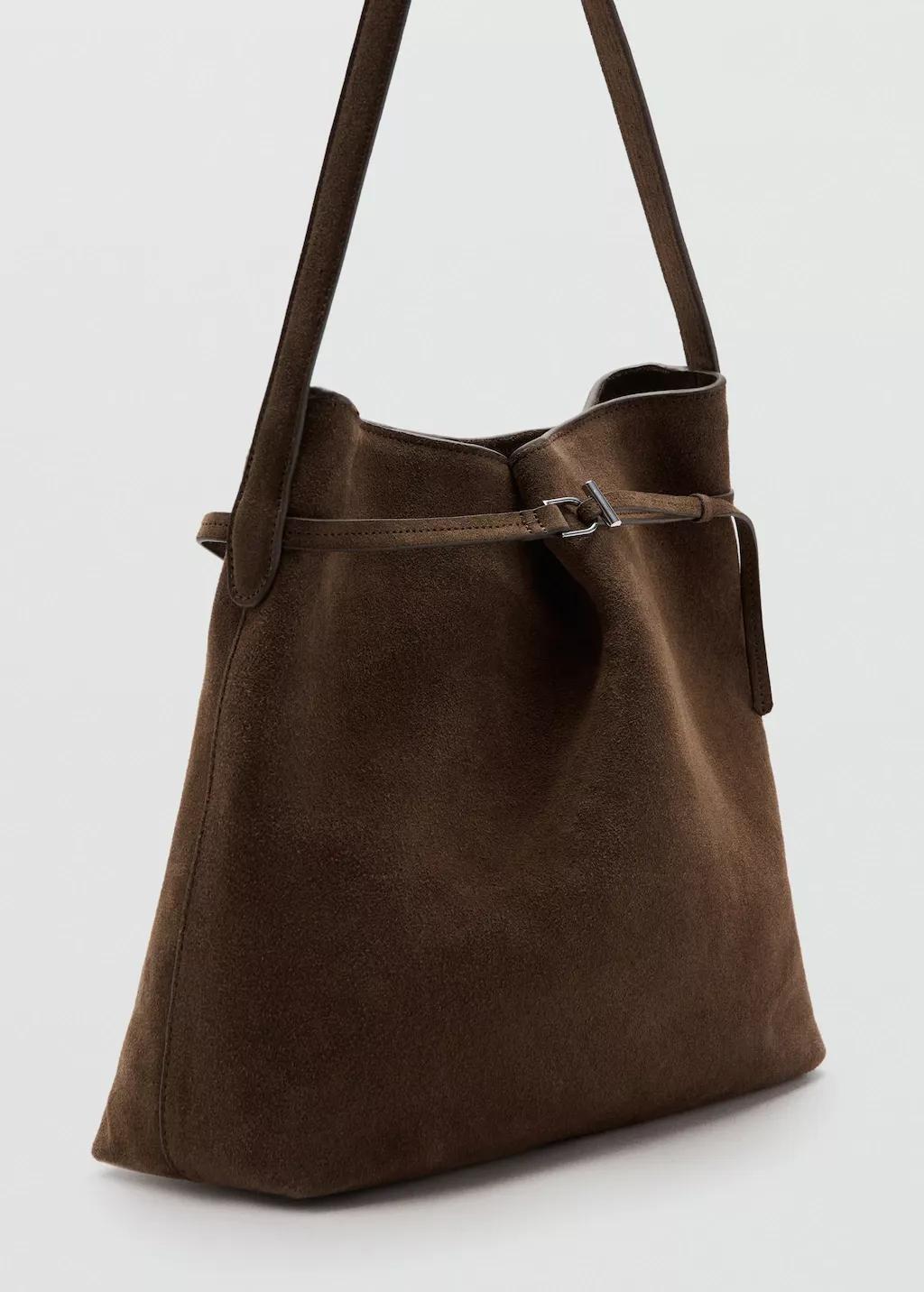 Brown Suede Bucket Bag, Brown, medium