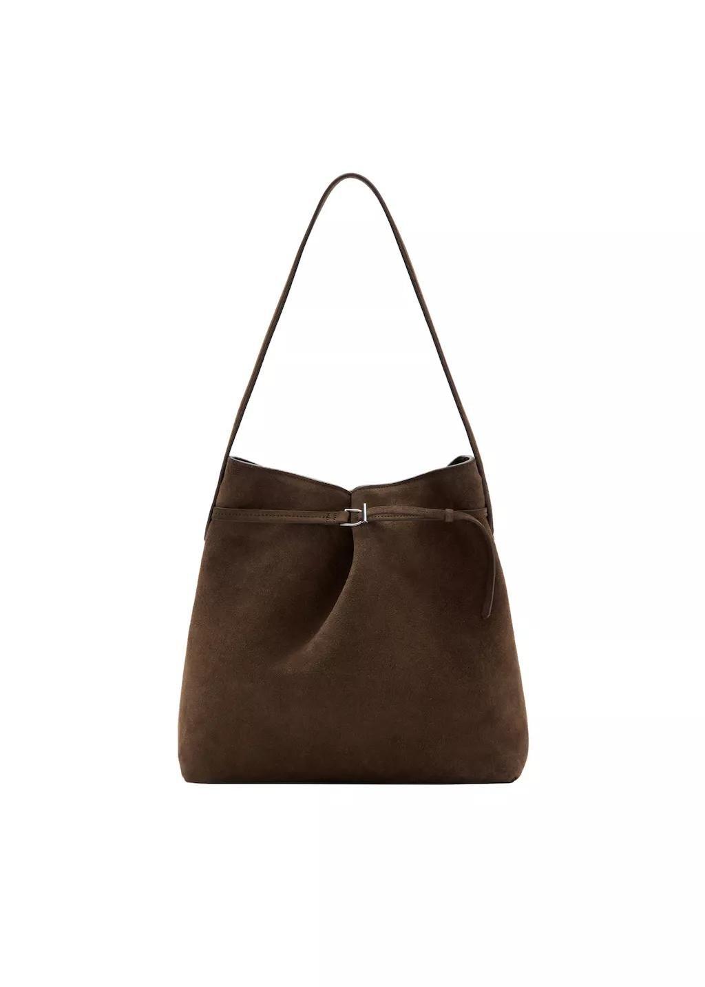 Brown Suede Bucket Bag, Brown, large image number 4