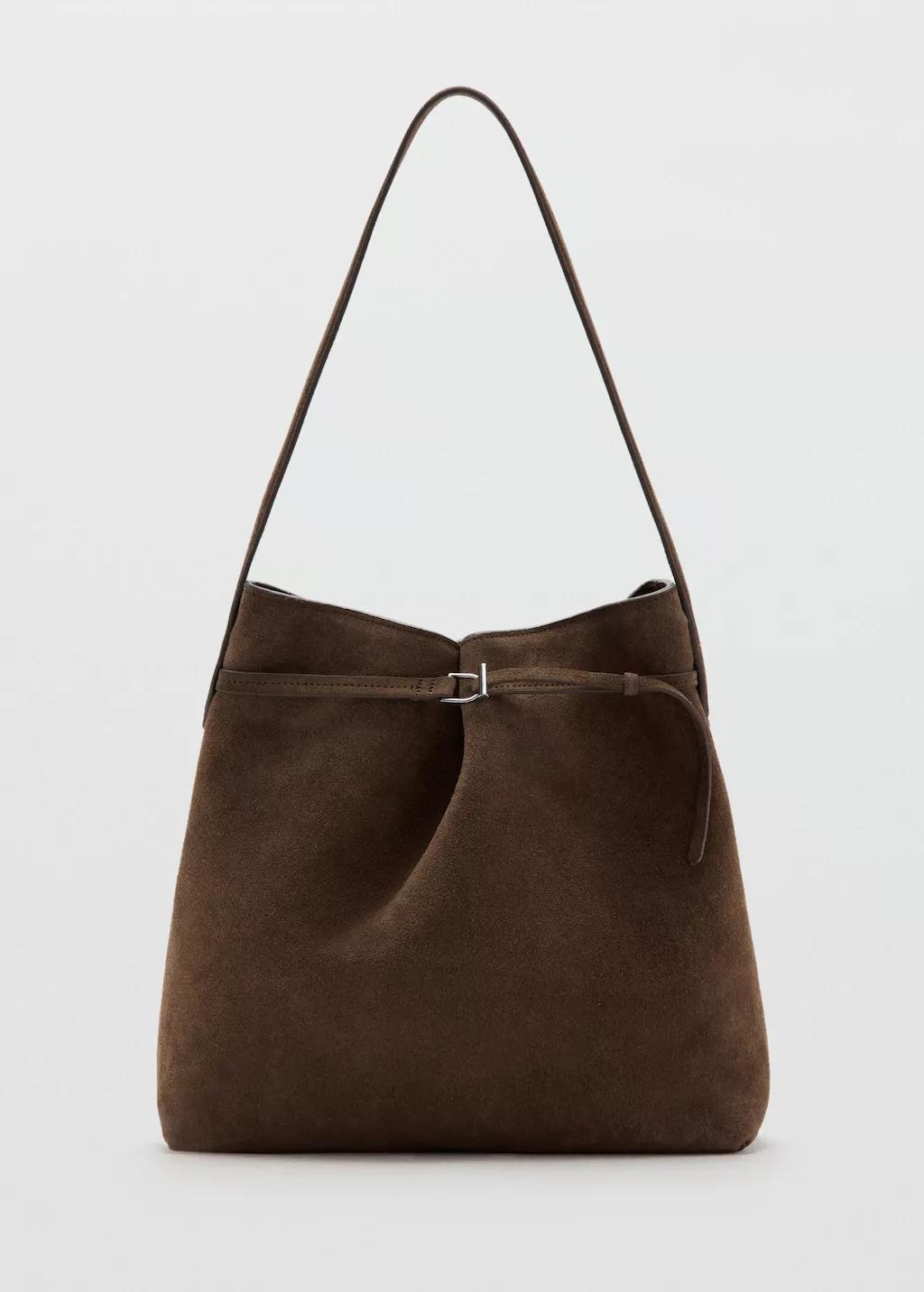 Brown Suede Bucket Bag, Brown, large image number 5
