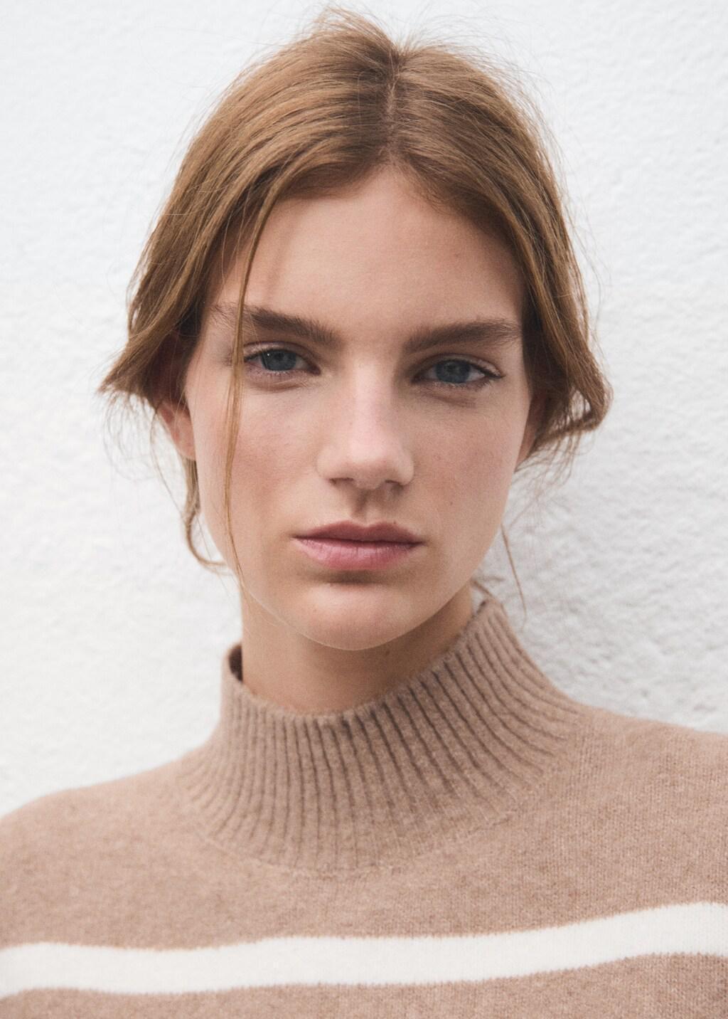 Grey Lt Pastel Oversized Striped Turtleneck Sweater, 0201_06, large image number 4