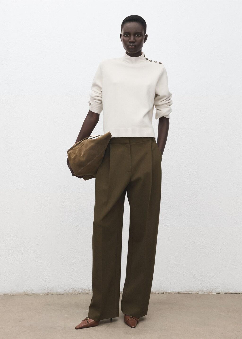 Beige Perkins-Neck Sweater With Button, 0201_05, large image number 0