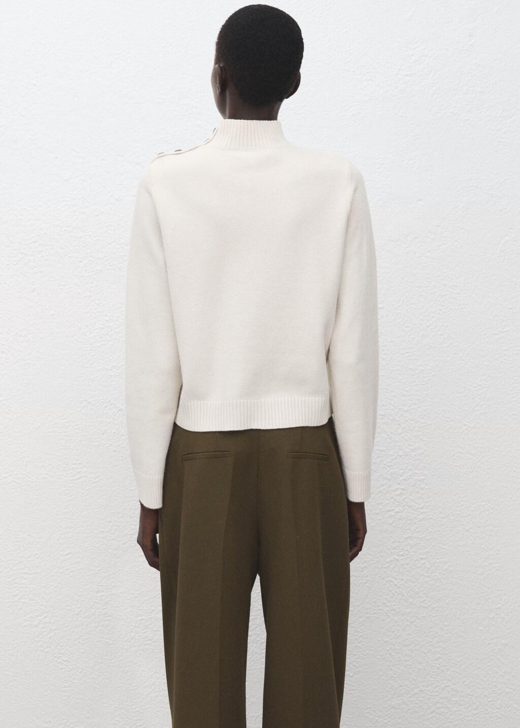Beige Perkins-Neck Sweater With Button, Light Beige, medium