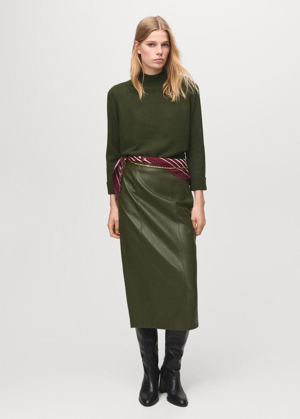 Khaki Perkins-Neck Sweater With Button, Beige - Khaki, large image number 0