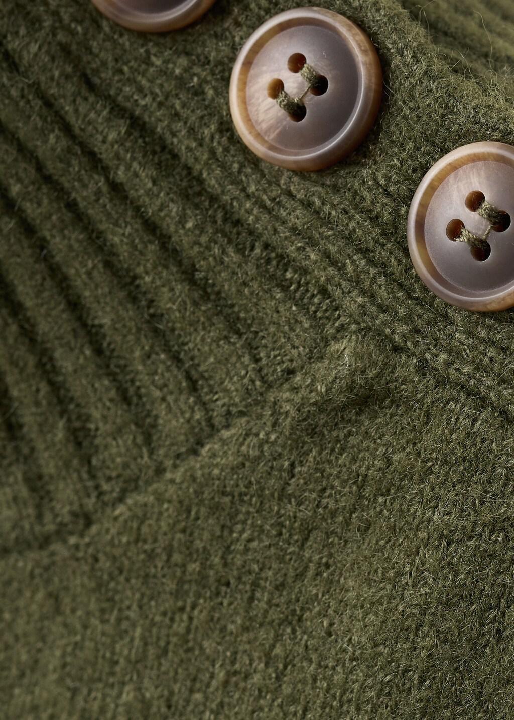 Khaki Perkins-Neck Sweater With Button, Beige - Khaki, medium