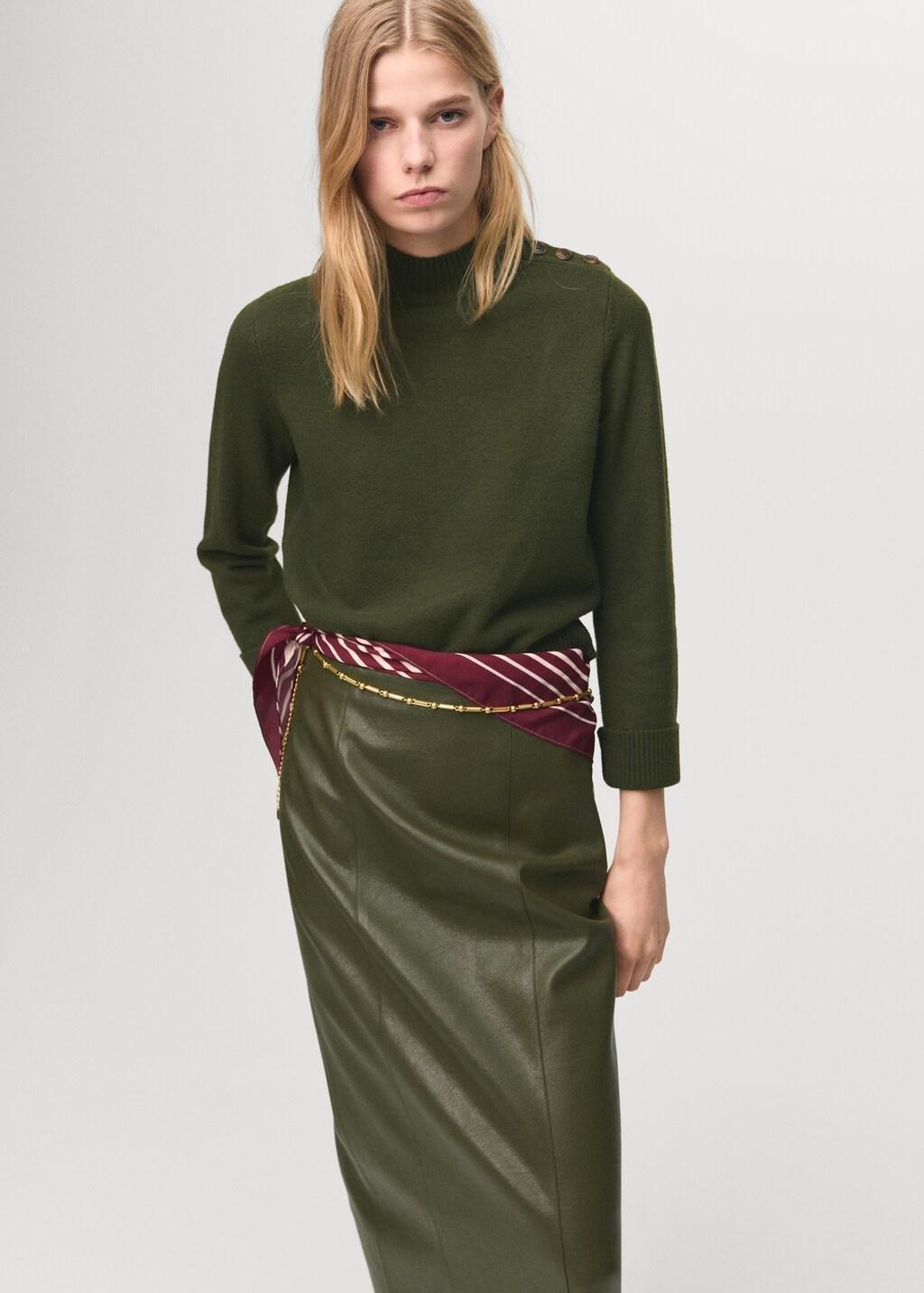 Khaki Perkins-Neck Sweater With Button, Beige - Khaki, large image number 3