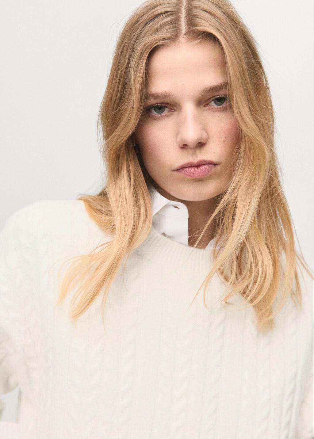 Beige Braided Knitted Sweater, Light Beige, large image number 4