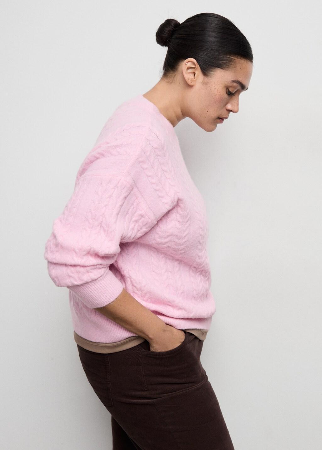 Pink Braided Knitted Sweater, Pink, large image number 6