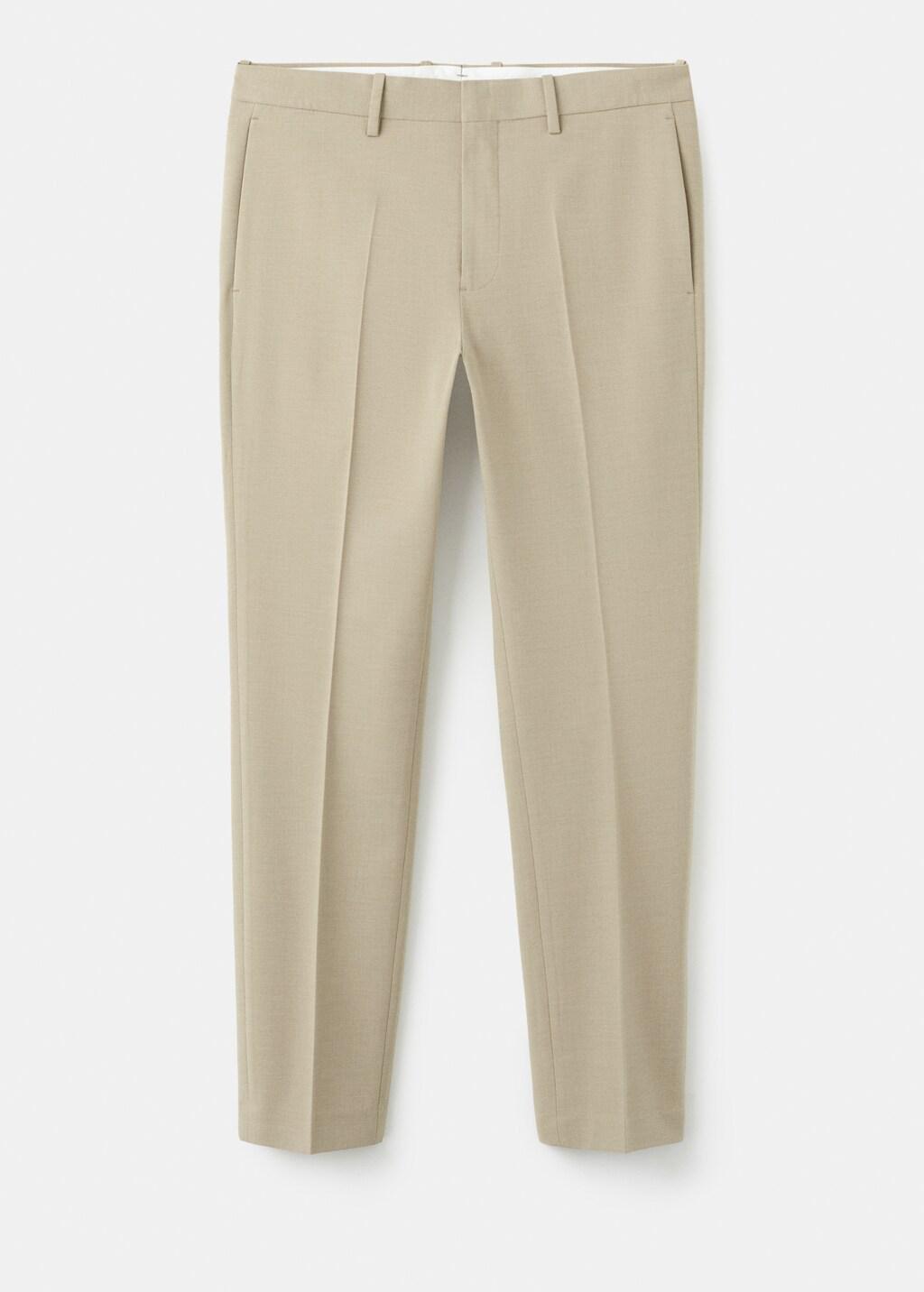 Beige Stretch Fabric Super Slim-Fit Suit Trousers, Light Beige, large image number 3