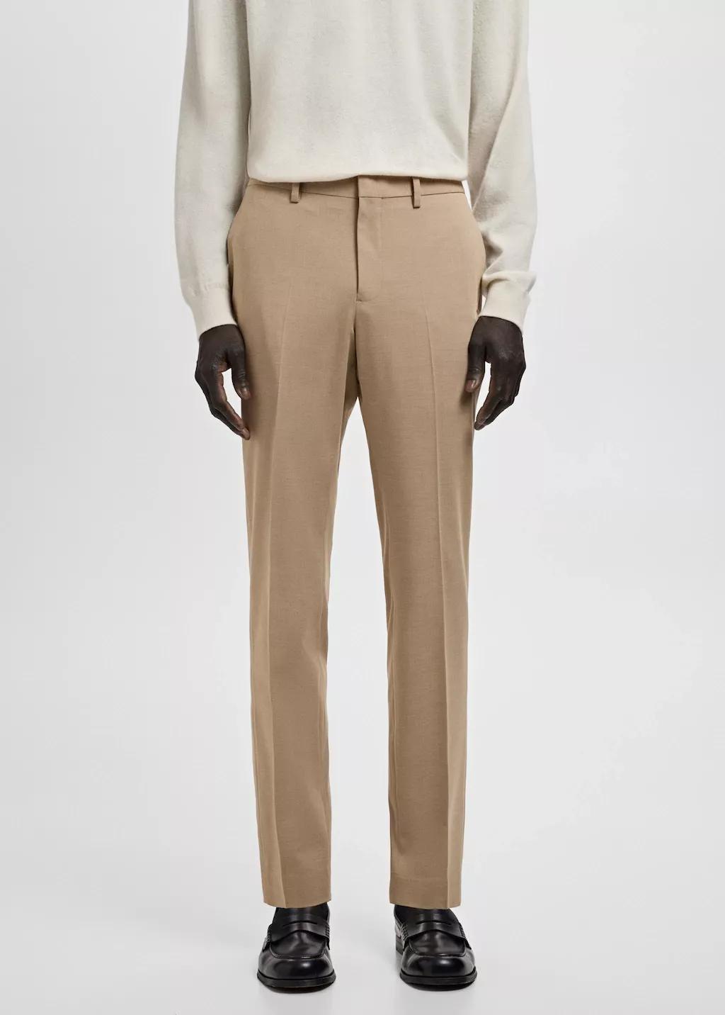 Beige Stretch Fabric Super Slim-Fit Suit Trousers, Light Beige, large image number 3