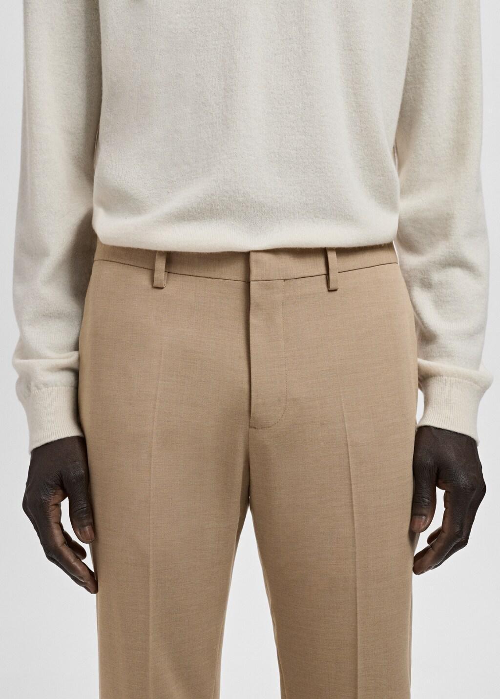 Beige Stretch Fabric Super Slim-Fit Suit Trousers, Light Beige, large image number 4