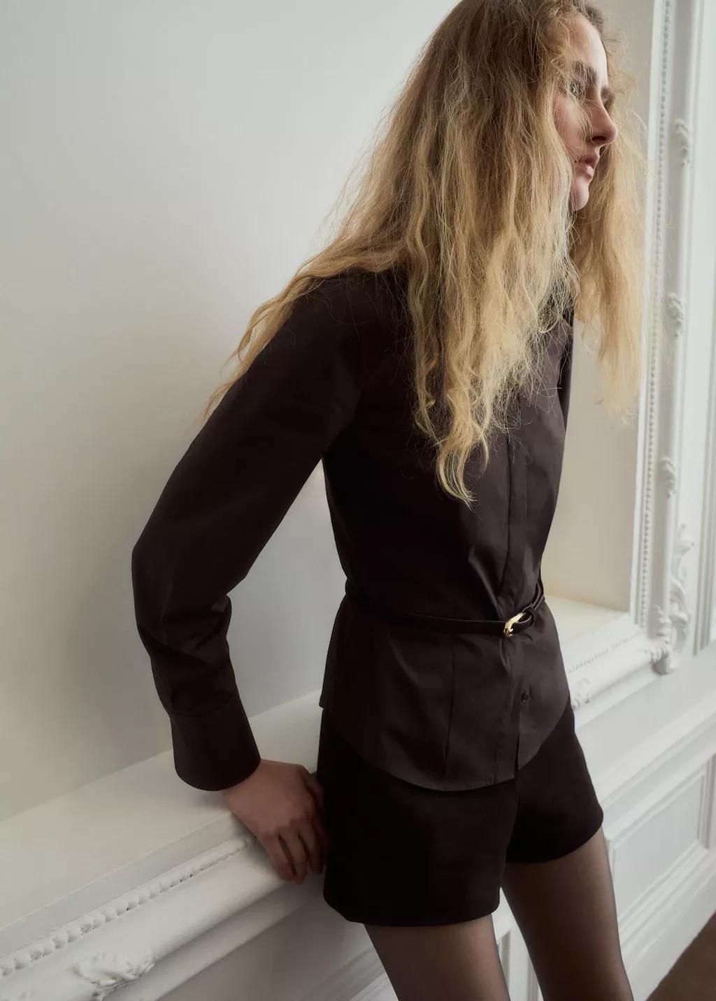 Brown Slim-Fit Poplin Shirt, 0201_30, medium