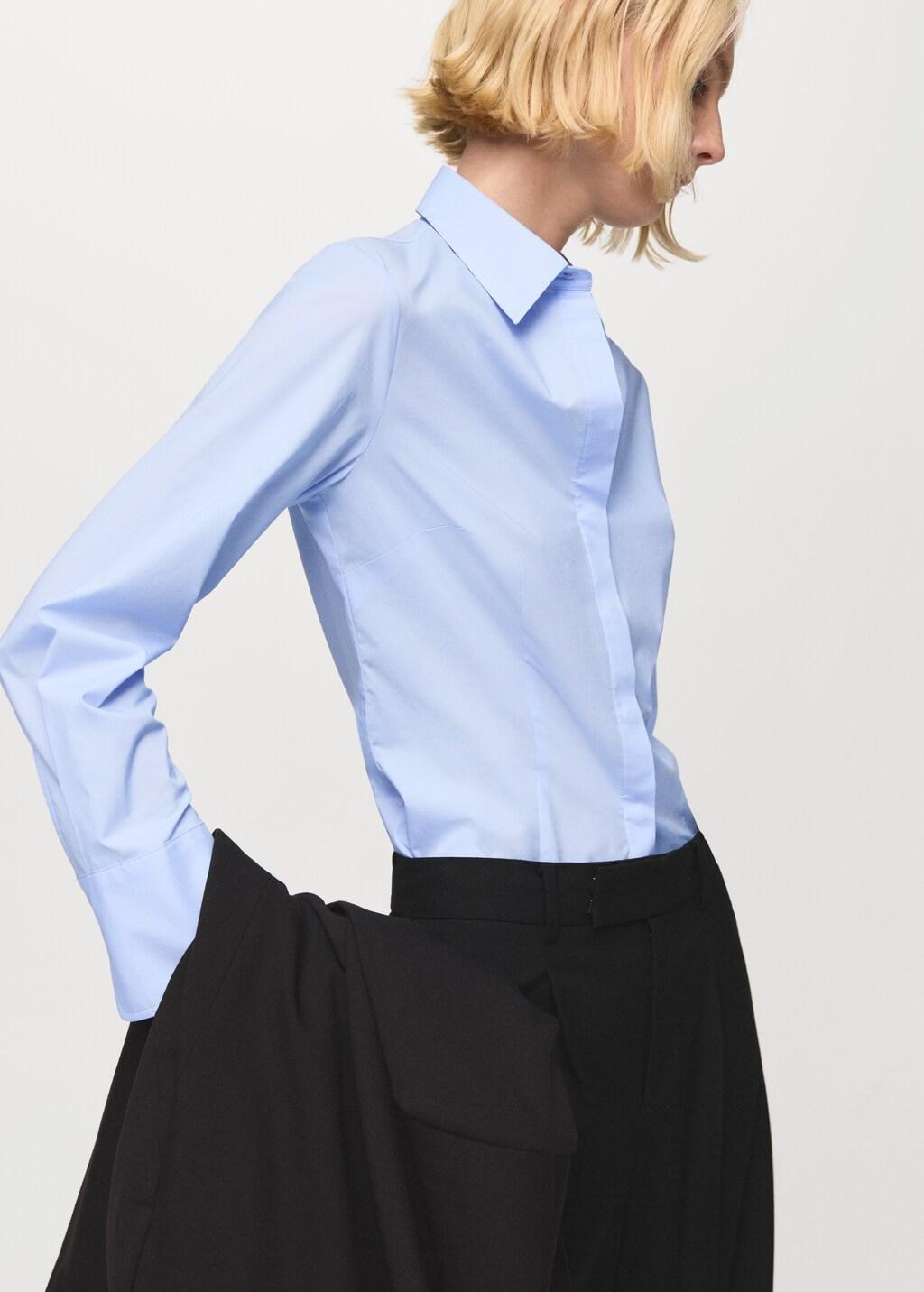 Blue Slim-Fit Poplin Shirt, 0201_50, large image number 3