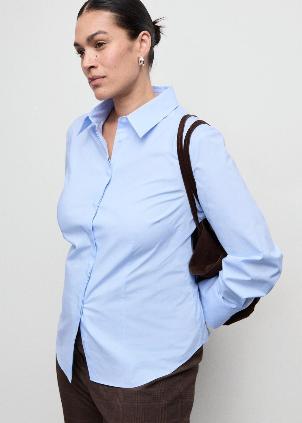Blue Slim-Fit Poplin Shirt, 0201_50, large image number 6