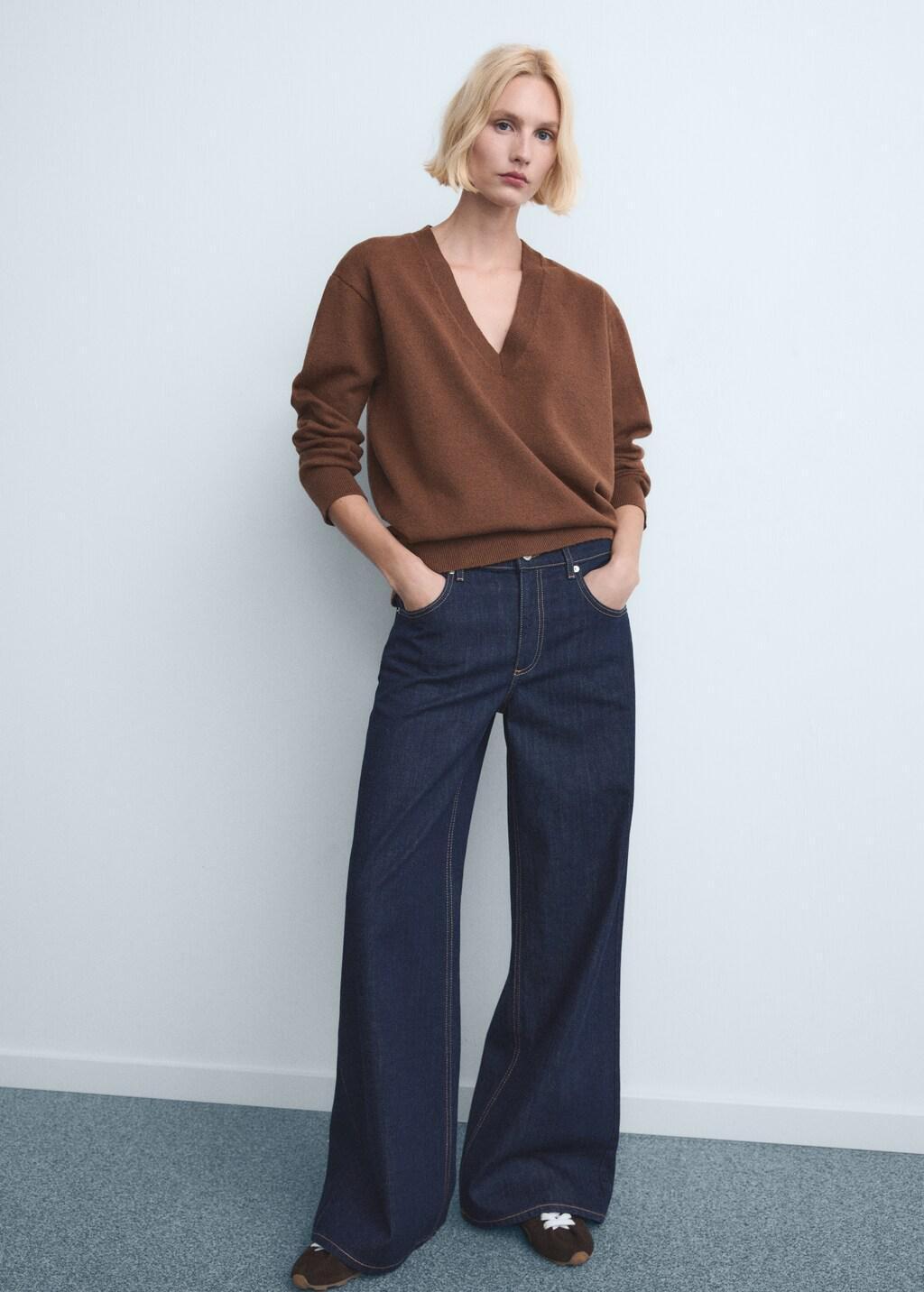 Black Low-Rise Wide Leg Jeans, Open Blue, medium