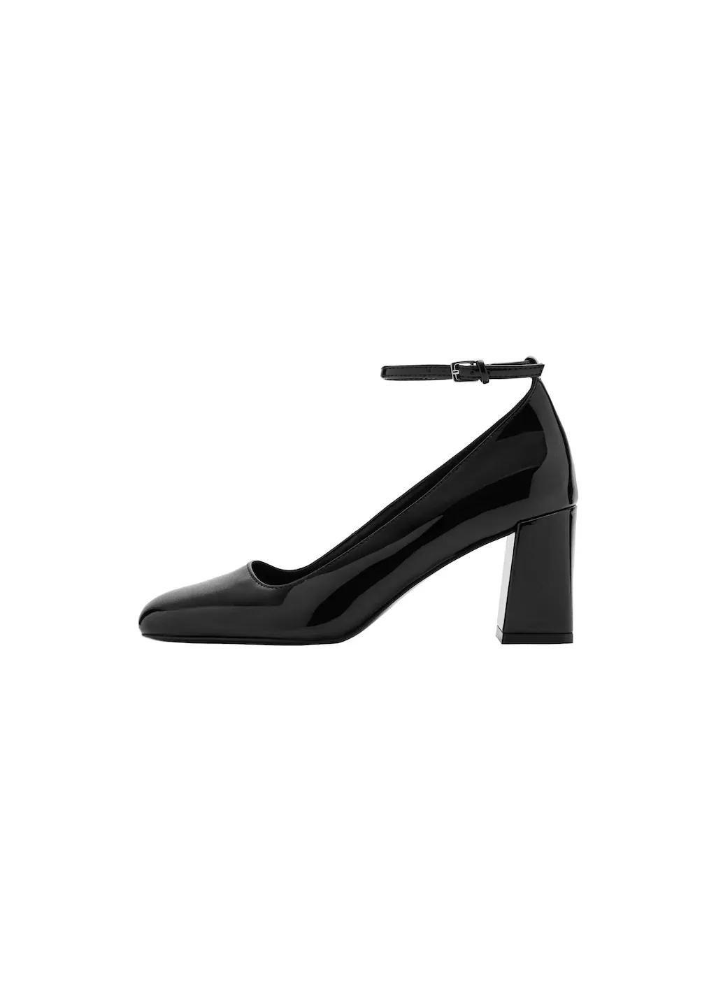 Black Patent Leather High-Heeled Shoes With Ankle Straps, Black, large image number 2